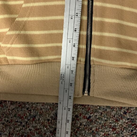POL Tan Cream Striped Full Zip Front Long Sleeve Drawstring Hoodie Size S - Picture 12 of 13